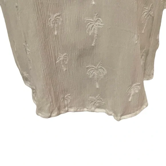 Z Supply White Button Up Blouse Top Embroidered Palm Trees Size Small - Picture 8 of 10